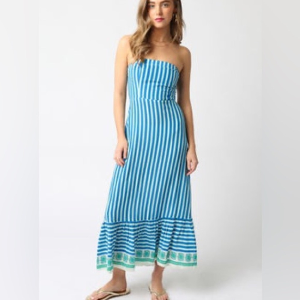 Olivaceous Selena Striped Strapless Maxi dress -Large
